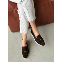 Замшевые цветные лоферы шоколад на низком ходу Арт. 156-6